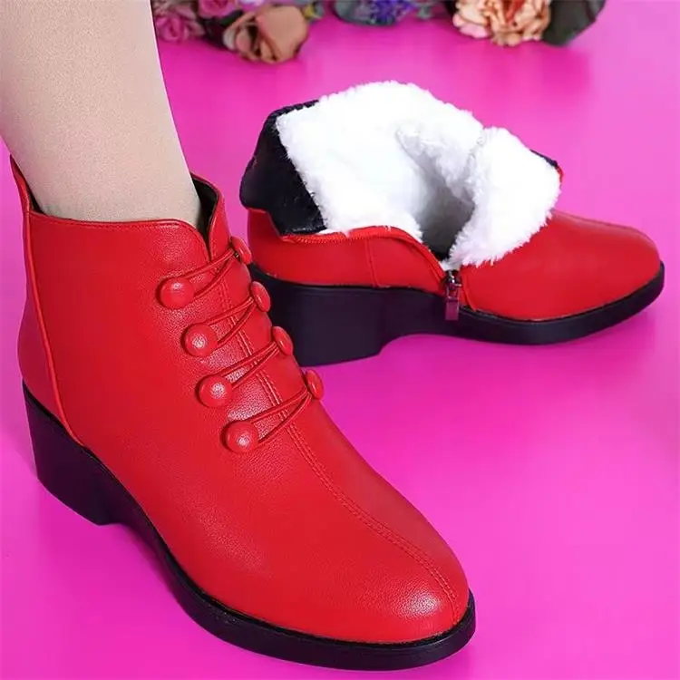 Women's Red Velvet Warm Ankle Boots Mid-heel 2024 — feature 7