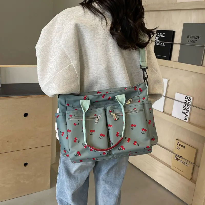 Women Printed Tote Bag Black Red Floral Shoulder Crossbody - Image 7