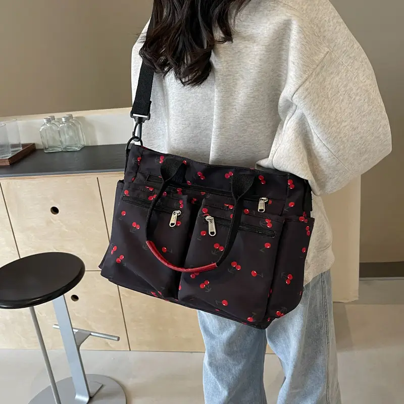 Women Printed Tote Bag Black Red Floral Shoulder Crossbody - Image 8