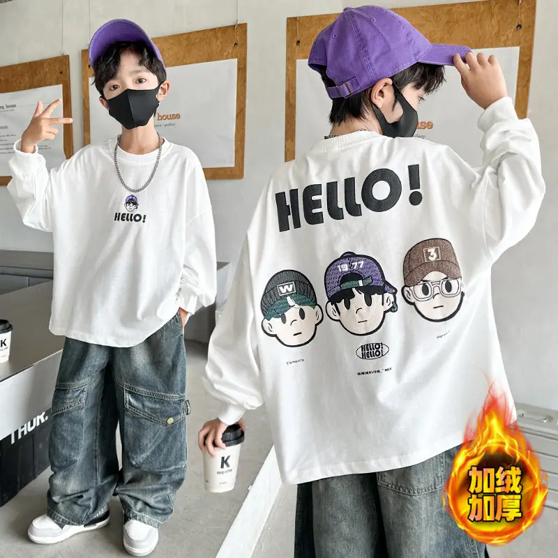 Boys Hello Print Long Sleeve T-Shirt Black 2025 - Image 6
