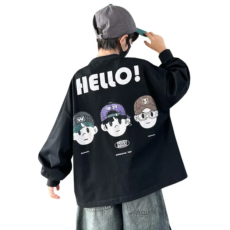 Boys Hello Print Long Sleeve T-Shirt Black 2025 - Image 9