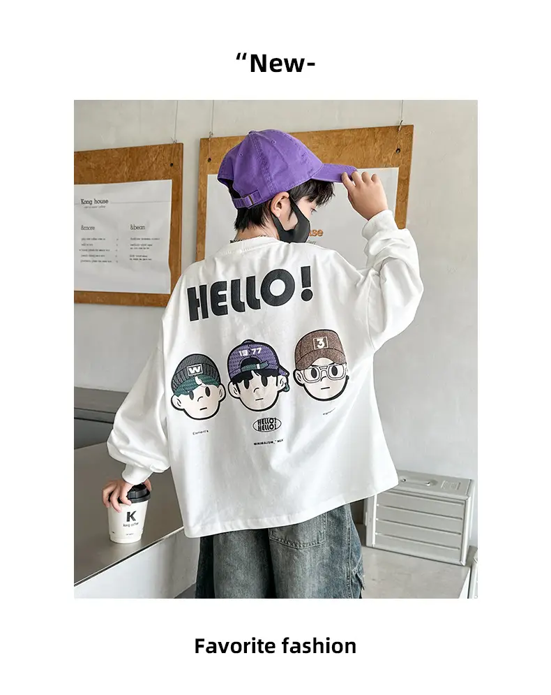 Boys Hello Print Long Sleeve T-Shirt Black 2025 — feature 10