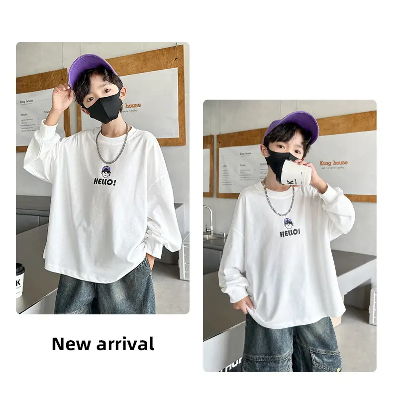 Boys Hello Print Long Sleeve T-Shirt Black 2025 — feature 11