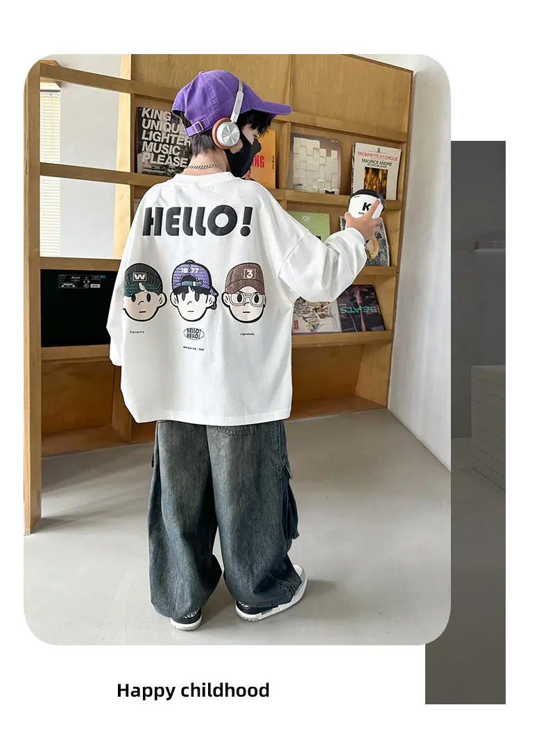 Boys Hello Print Long Sleeve T-Shirt Black 2025 — feature 12