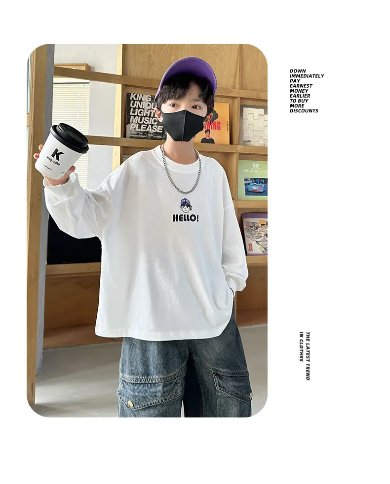 Boys Hello Print Long Sleeve T-Shirt Black 2025 — feature 13