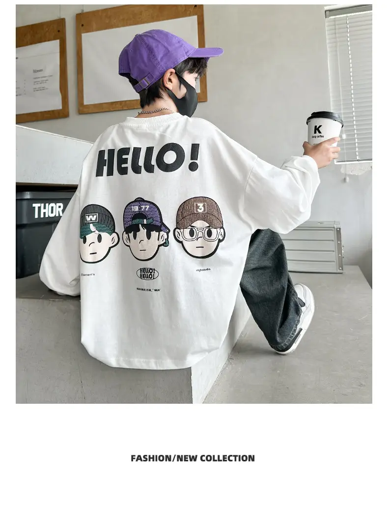 Boys Hello Print Long Sleeve T-Shirt Black 2025 — feature 14
