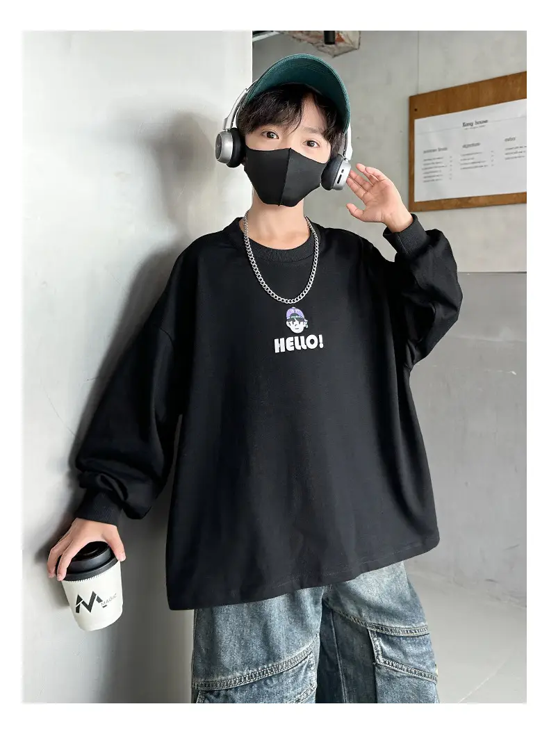 Boys Hello Print Long Sleeve T-Shirt Black 2025 — feature 15