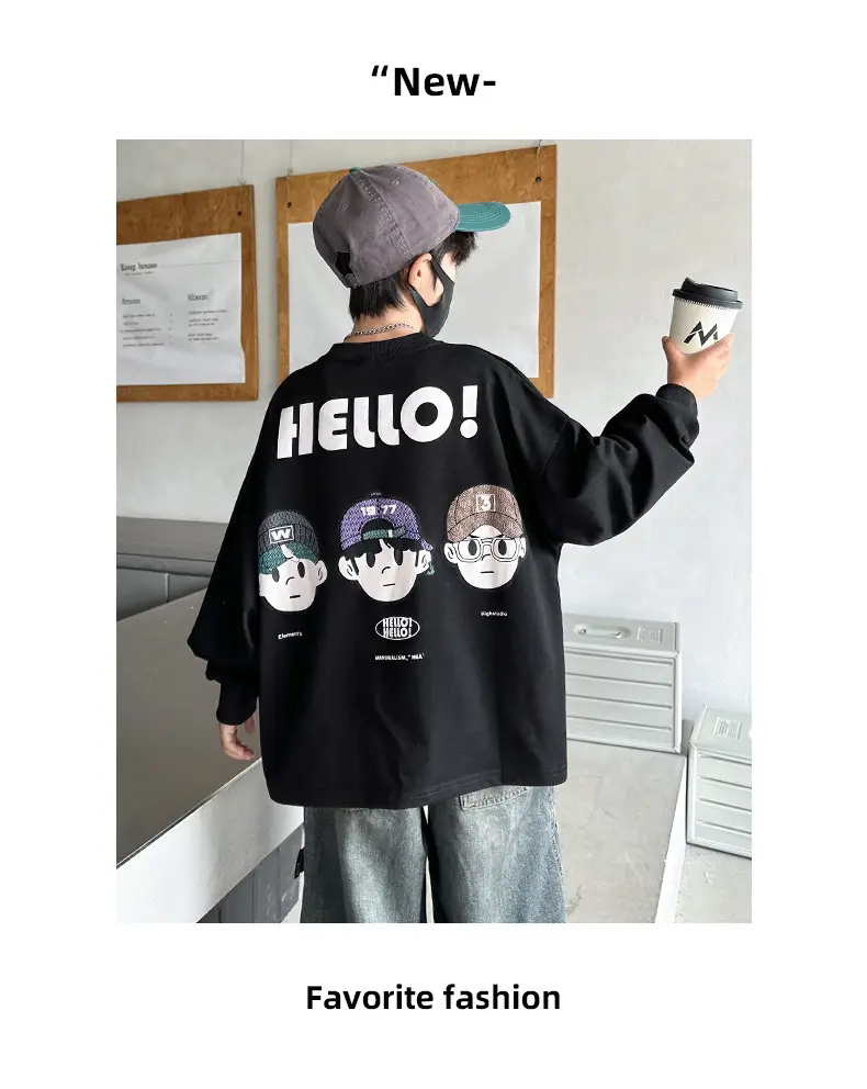 Boys Hello Print Long Sleeve T-Shirt Black 2025 — feature 16
