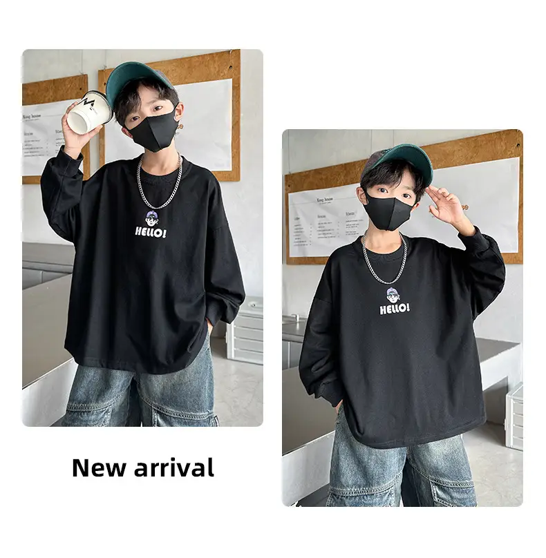 Boys Hello Print Long Sleeve T-Shirt Black 2025 — feature 17