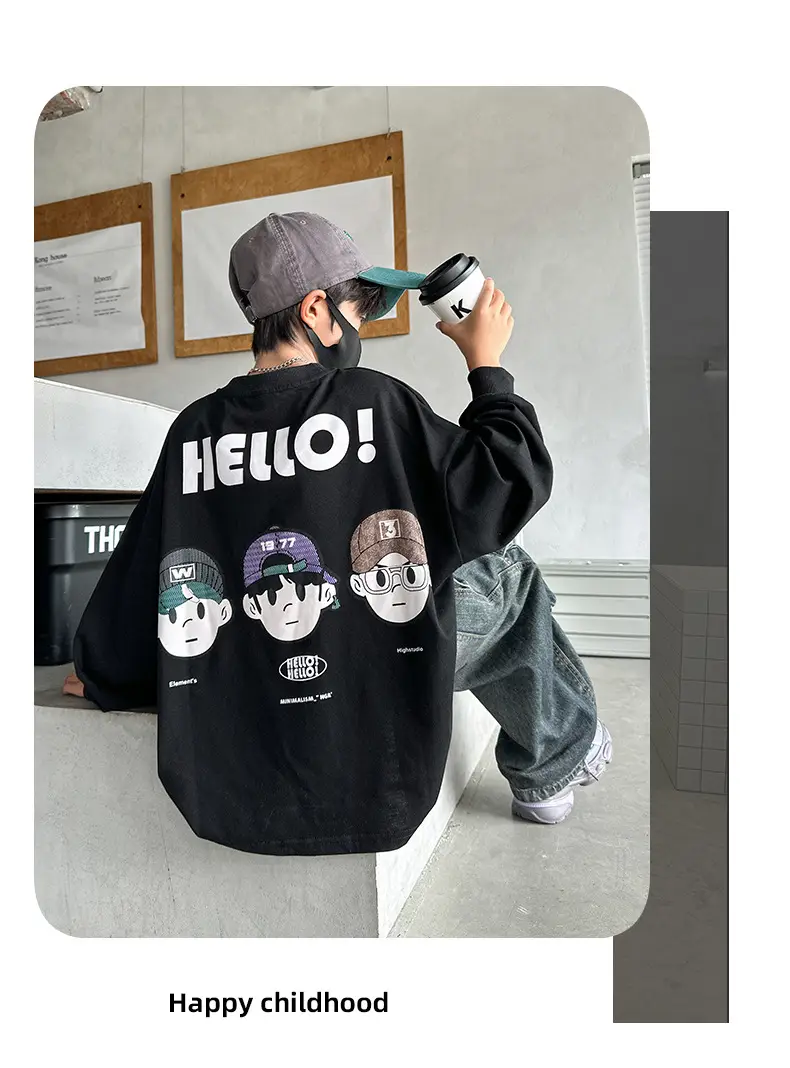 Boys Hello Print Long Sleeve T-Shirt Black 2025 — feature 18