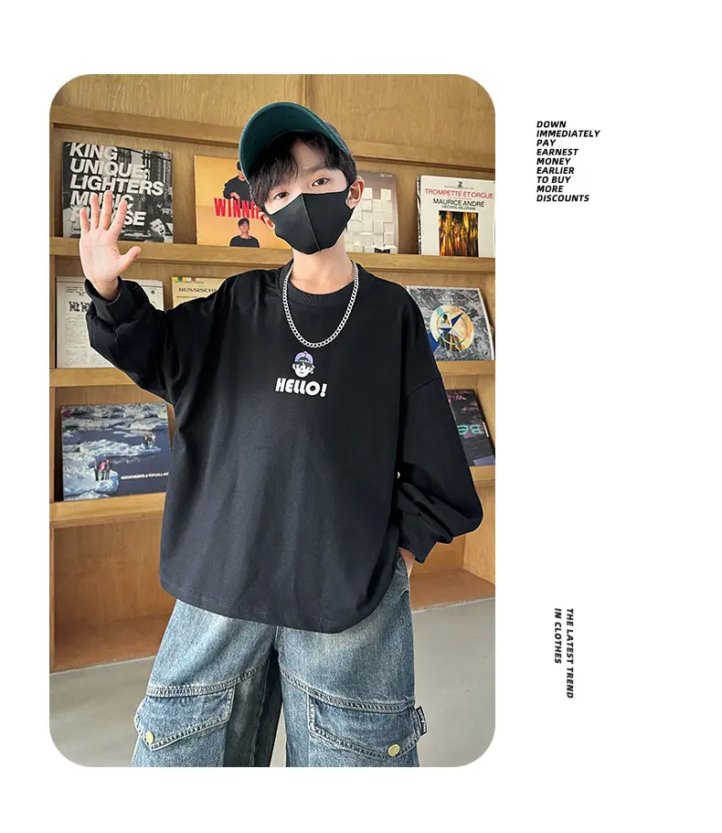 Boys Hello Print Long Sleeve T-Shirt Black 2025 — feature 19