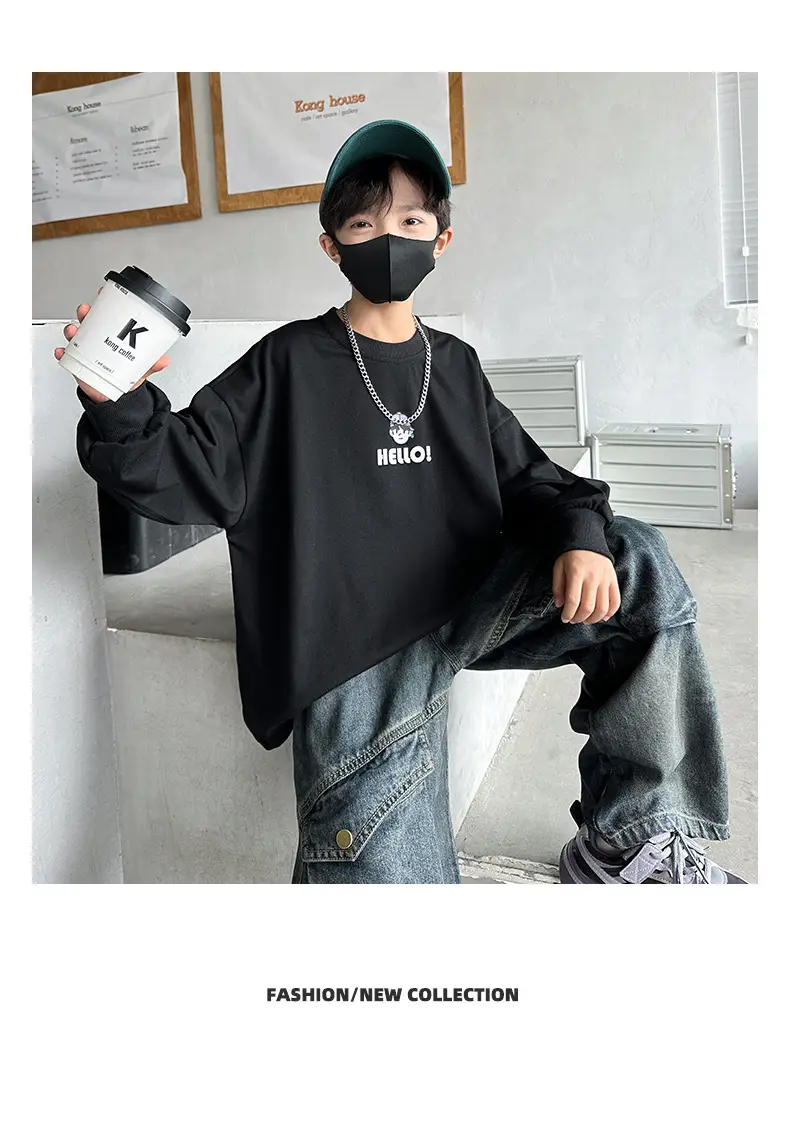 Boys Hello Print Long Sleeve T-Shirt Black 2025 — feature 20