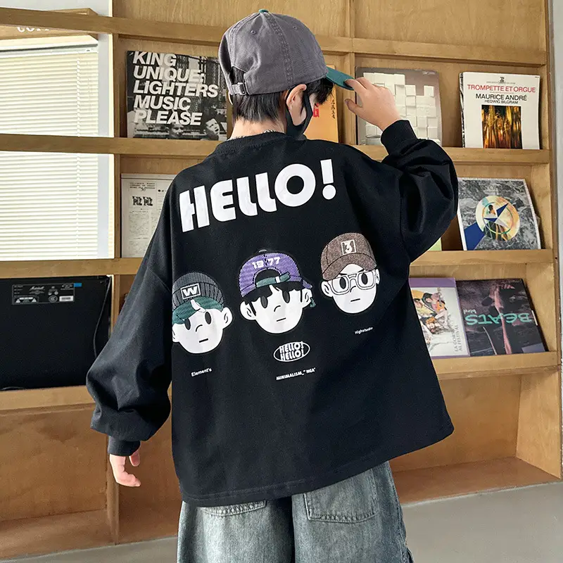 Boys Hello Print Long Sleeve T-Shirt Black 2025 - Image 2
