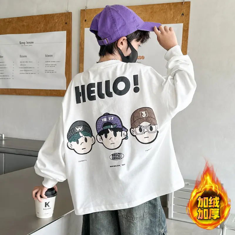 Boys Hello Print Long Sleeve T-Shirt Black 2025 - Image 3