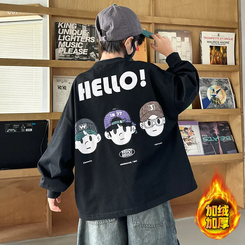 Boys Hello Print Long Sleeve T-Shirt Black 2025 - Image 4