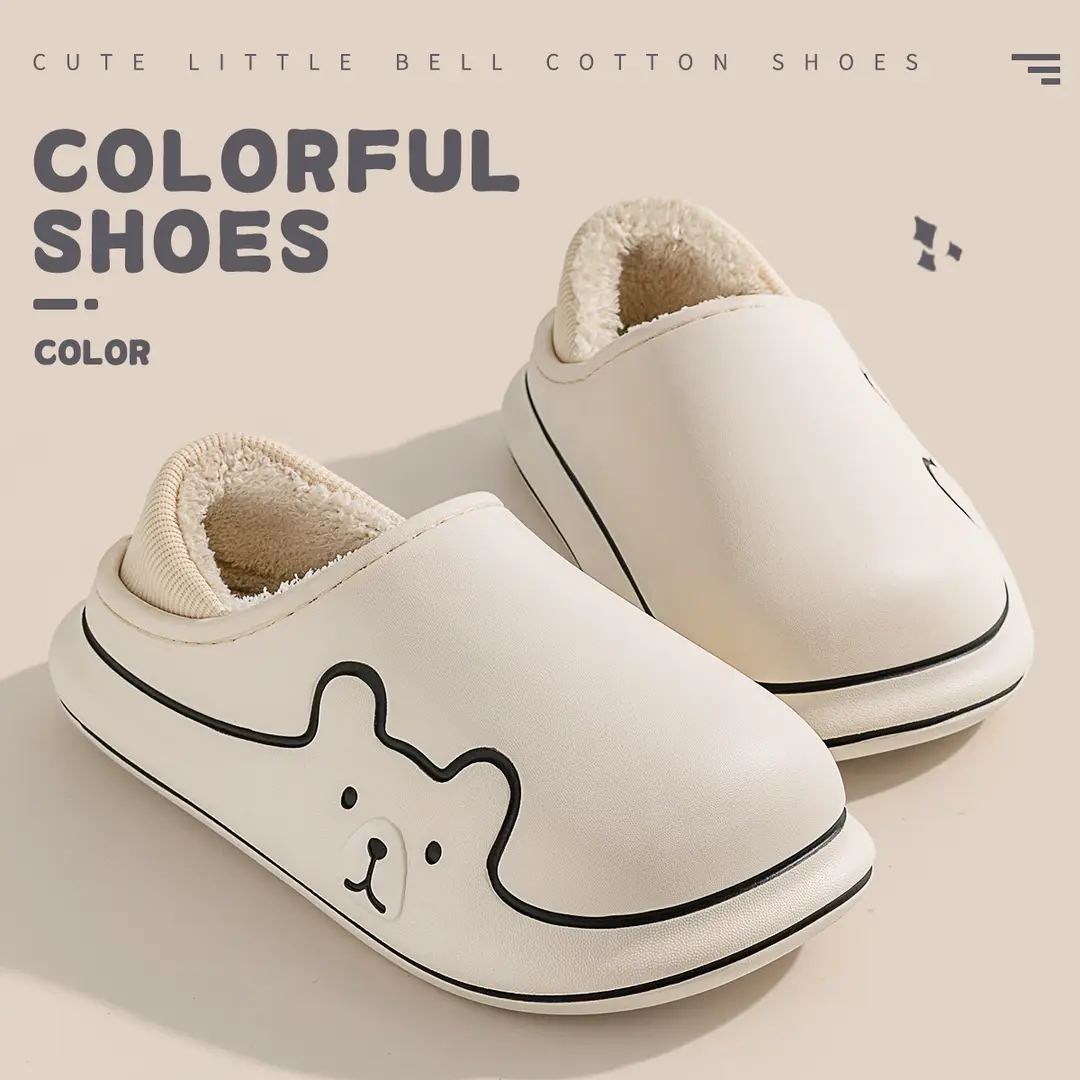 Cartoon Waterproof Cotton Slippers for Home Indoor Use, New Style with Heel Cover, Postpartum Cotton Shoes, Non-Slip, Dirt-Resistant, Plush Slippers for Women, Winter - Image 8