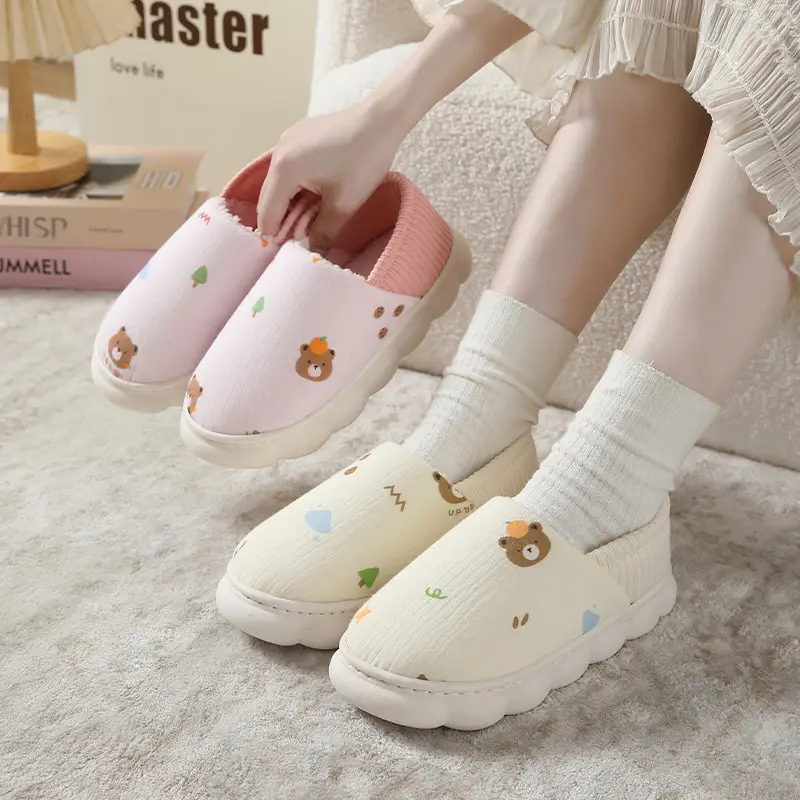 Yuezi Shoes Winter Cotton Slippers Women's Bag with Couple's Home Indoor Thick Bottom Non-slip Plush Postpartum Cotton Slippers Winter