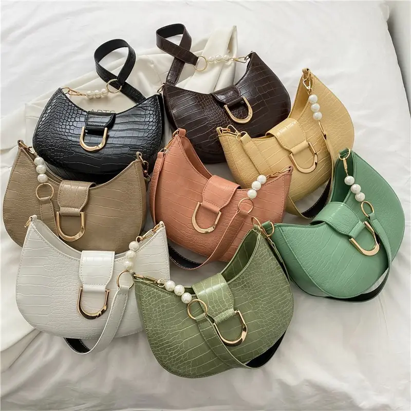 White Textured Crossbody Bag with Pearl Strap - Image 9