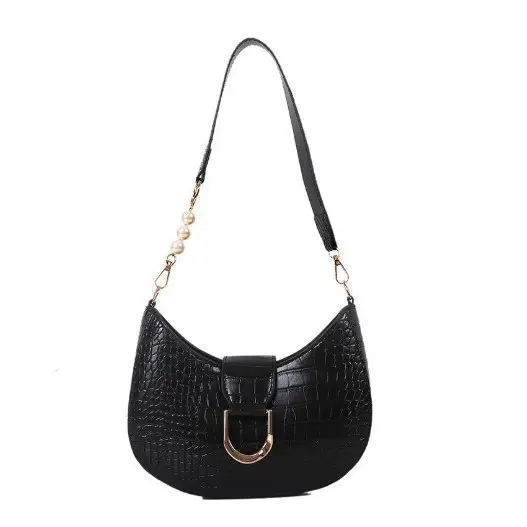 White Textured Crossbody Bag with Pearl Strap - Image 13