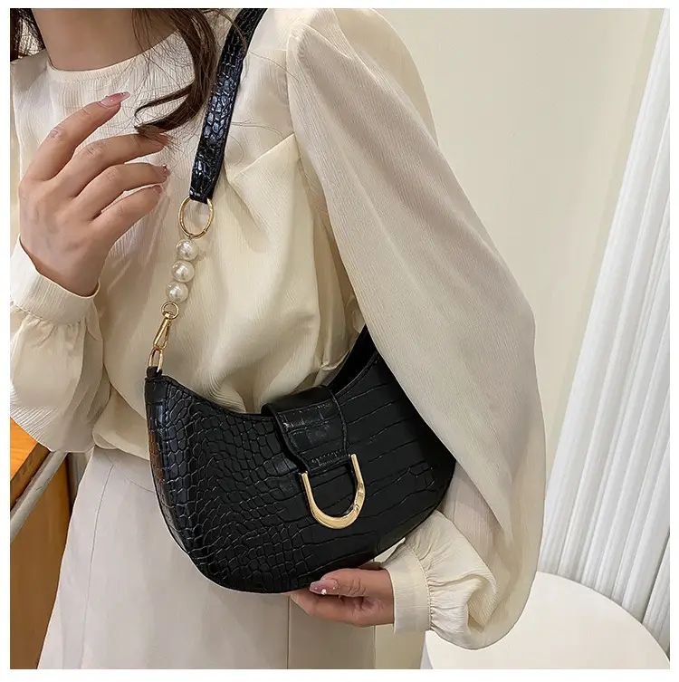 White Textured Crossbody Bag with Pearl Strap — feature 14
