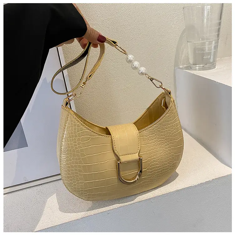 White Textured Crossbody Bag with Pearl Strap — feature 15