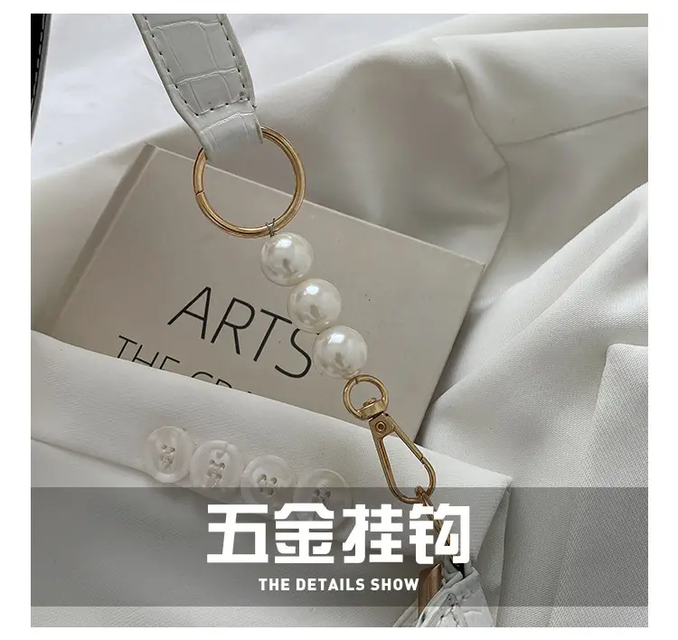 White Textured Crossbody Bag with Pearl Strap — feature 18