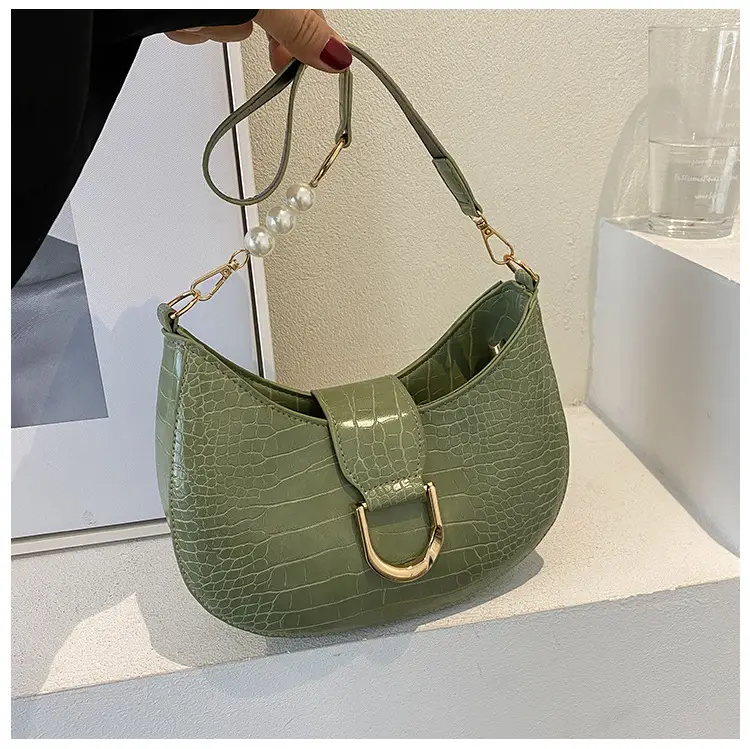 White Textured Crossbody Bag with Pearl Strap — feature 19