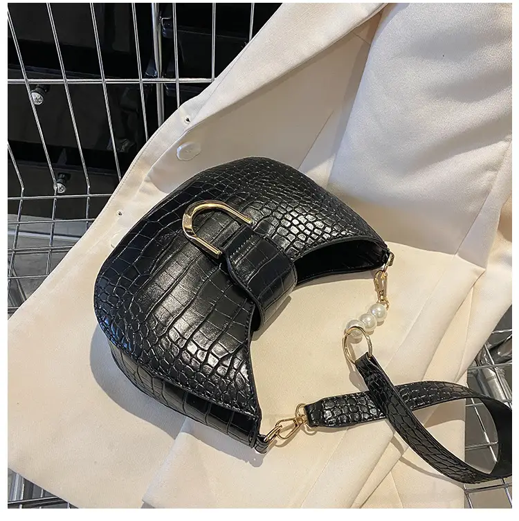 White Textured Crossbody Bag with Pearl Strap — feature 23