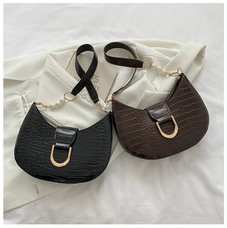 White Textured Crossbody Bag with Pearl Strap — feature 24