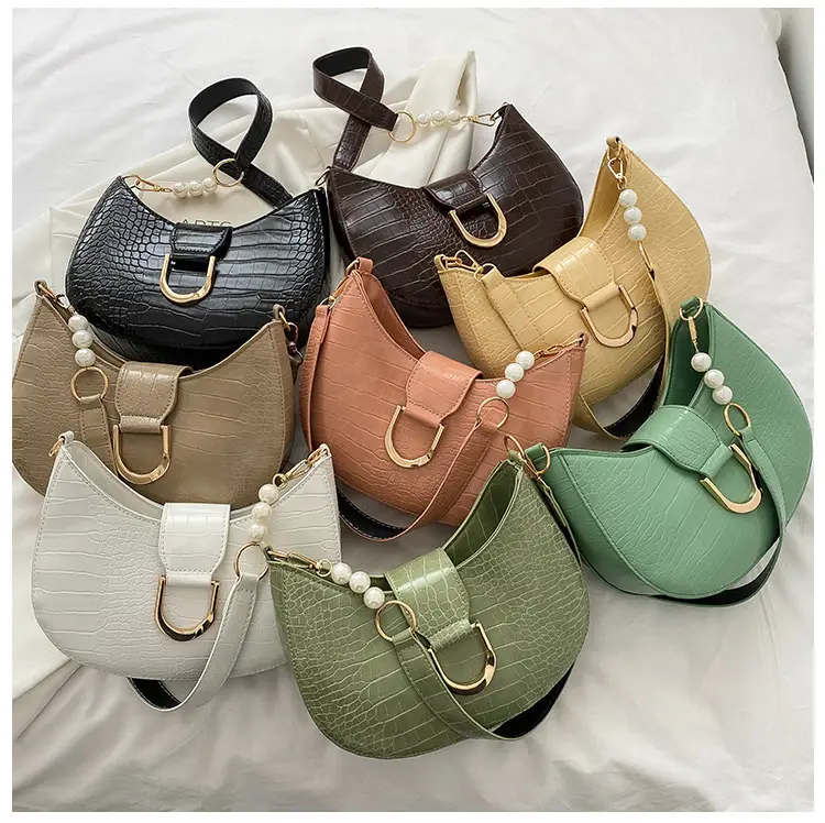 White Textured Crossbody Bag with Pearl Strap — feature 27