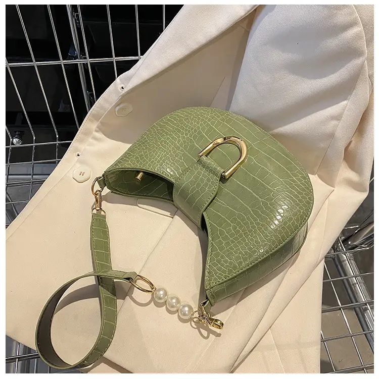 White Textured Crossbody Bag with Pearl Strap — feature 32