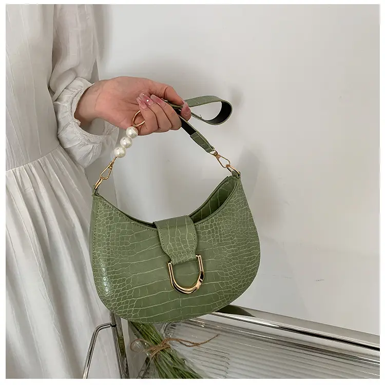 White Textured Crossbody Bag with Pearl Strap — feature 36