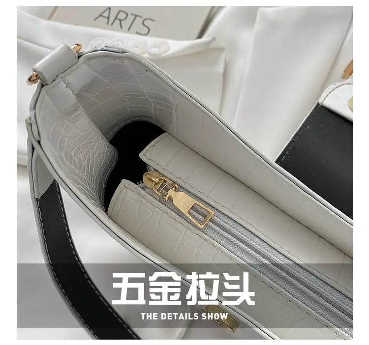 White Textured Crossbody Bag with Pearl Strap — feature 37