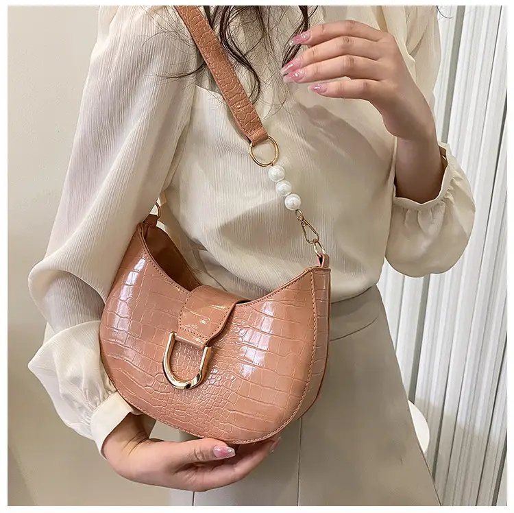White Textured Crossbody Bag with Pearl Strap — feature 38