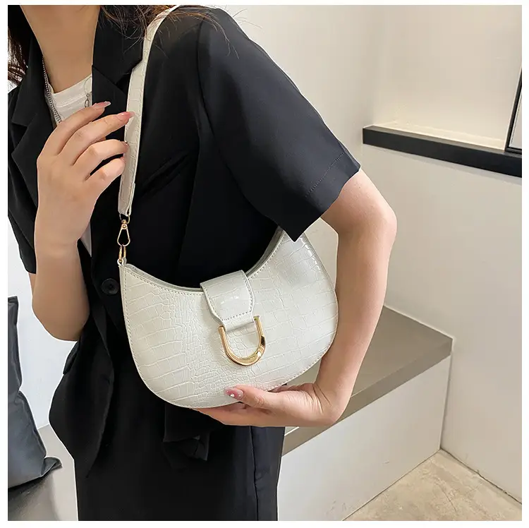 White Textured Crossbody Bag with Pearl Strap — feature 39