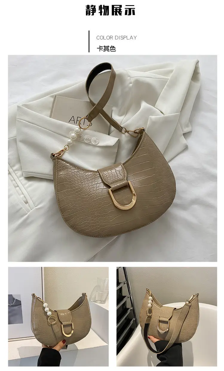 White Textured Crossbody Bag with Pearl Strap — feature 4