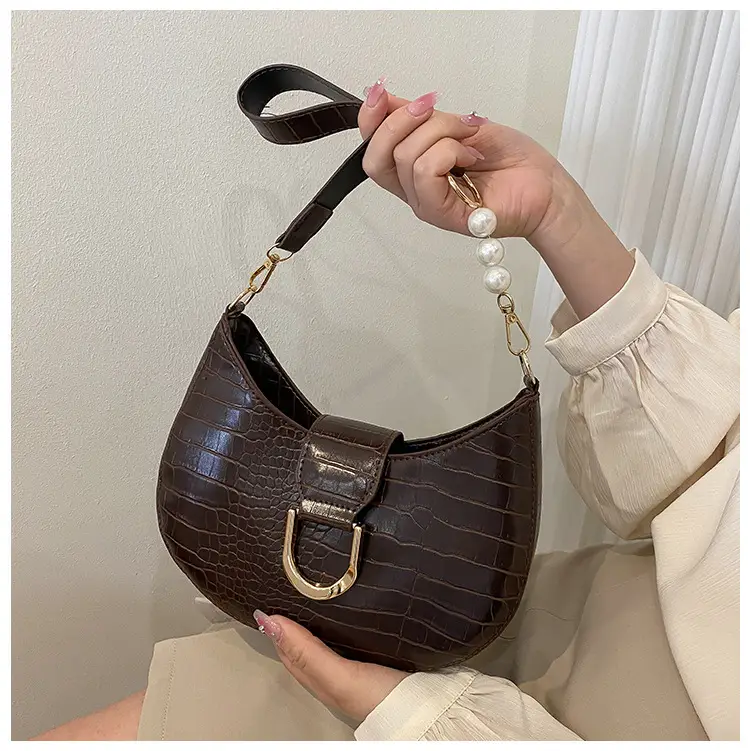 White Textured Crossbody Bag with Pearl Strap — feature 42
