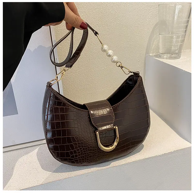 White Textured Crossbody Bag with Pearl Strap — feature 45