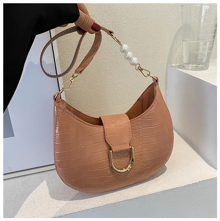 White Textured Crossbody Bag with Pearl Strap — feature 46