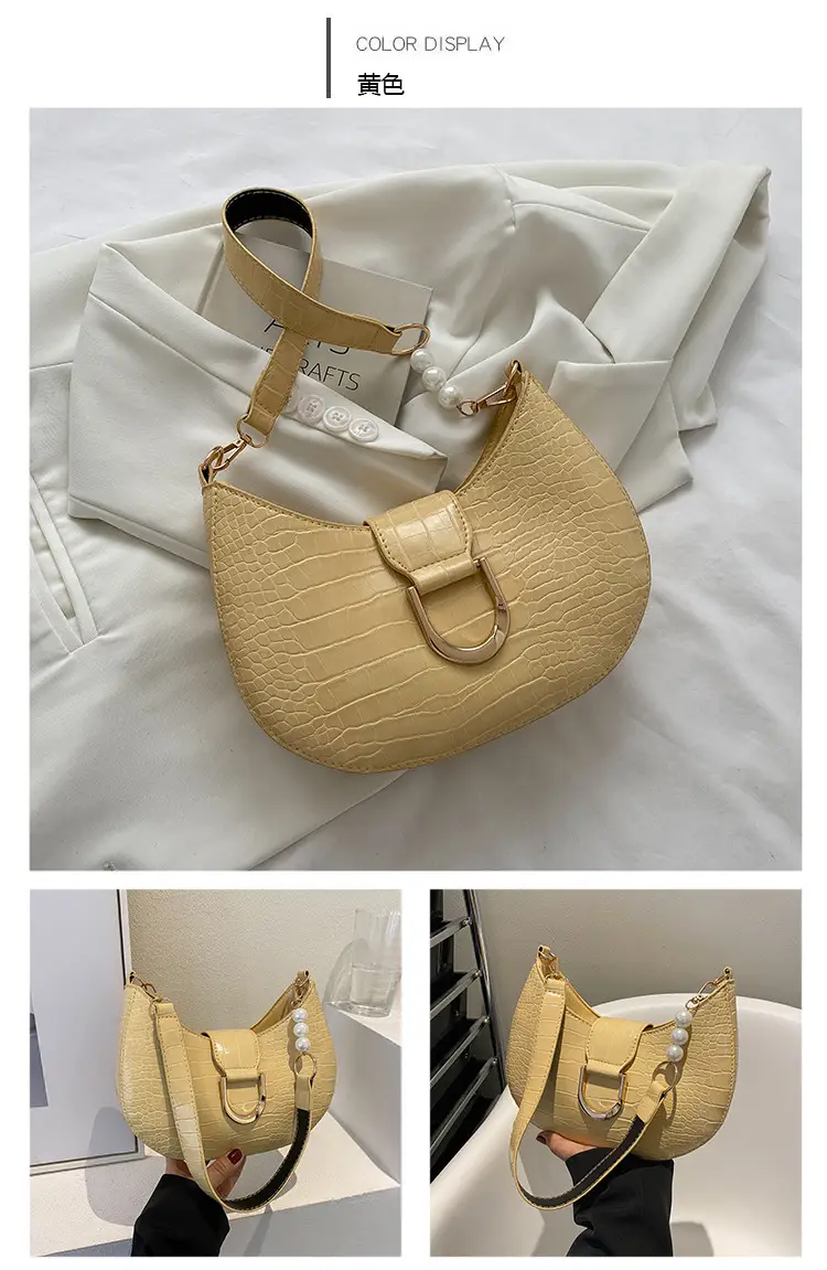 White Textured Crossbody Bag with Pearl Strap — feature 51