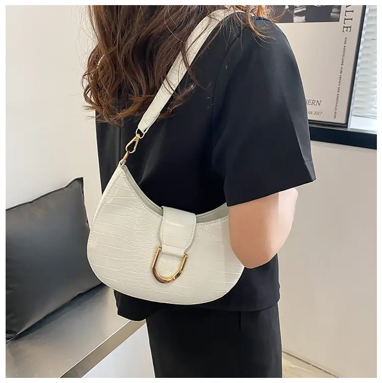 White Textured Crossbody Bag with Pearl Strap — feature 52