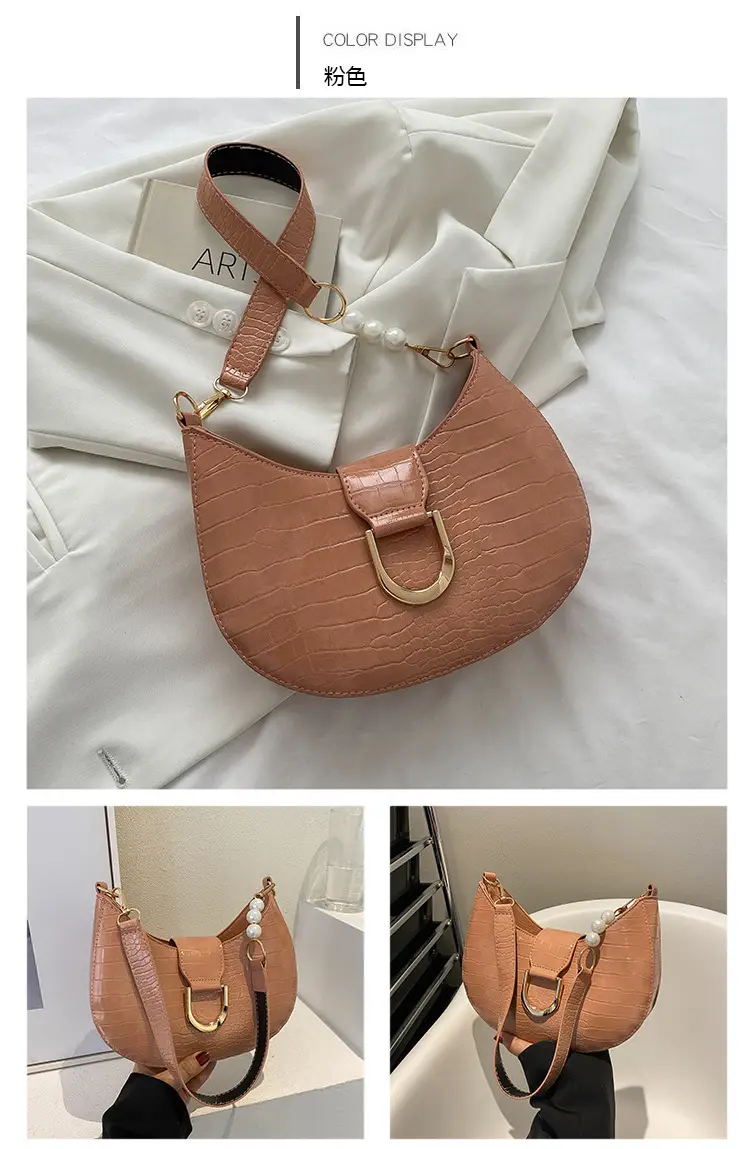 White Textured Crossbody Bag with Pearl Strap — feature 53