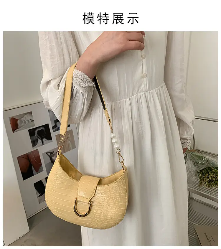 White Textured Crossbody Bag with Pearl Strap — feature 55