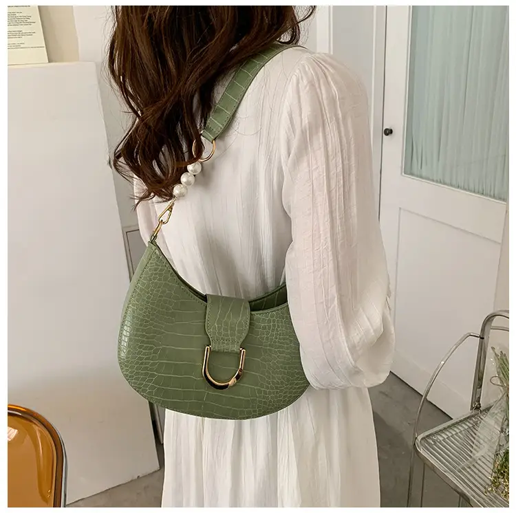 White Textured Crossbody Bag with Pearl Strap — feature 59