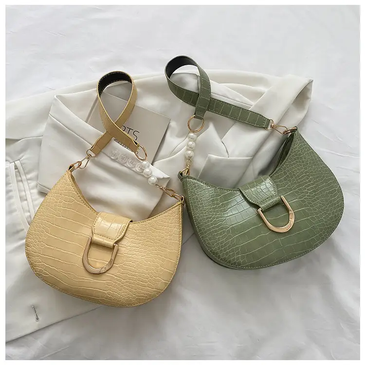 White Textured Crossbody Bag with Pearl Strap — feature 61