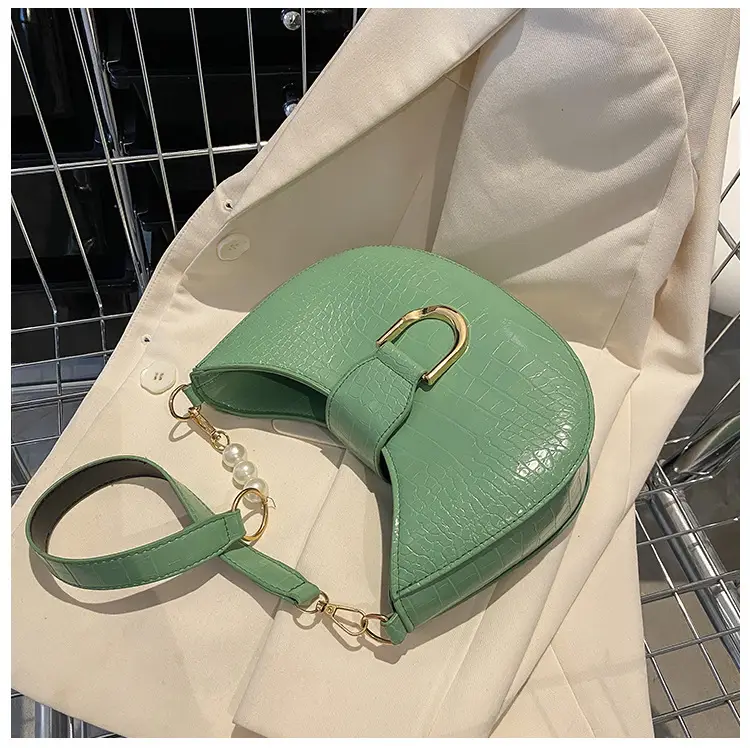 White Textured Crossbody Bag with Pearl Strap — feature 62