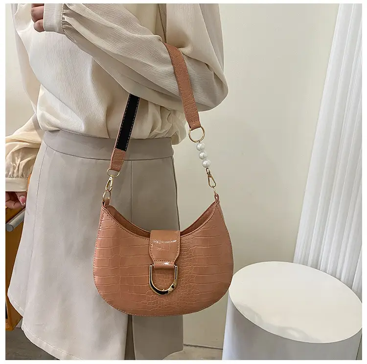 White Textured Crossbody Bag with Pearl Strap — feature 66