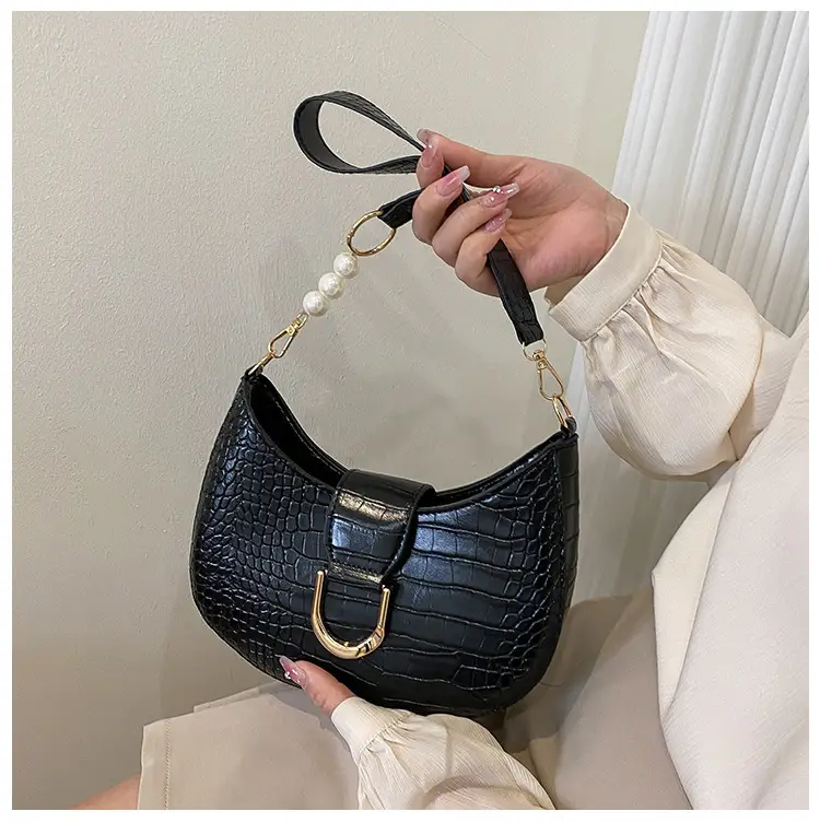 White Textured Crossbody Bag with Pearl Strap — feature 68
