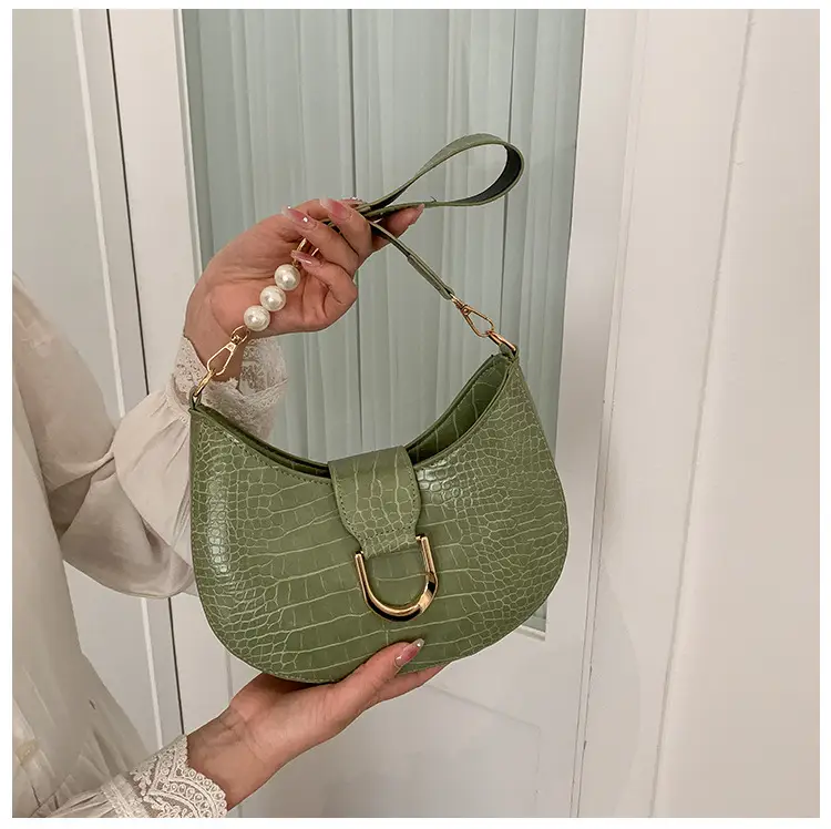 White Textured Crossbody Bag with Pearl Strap — feature 69