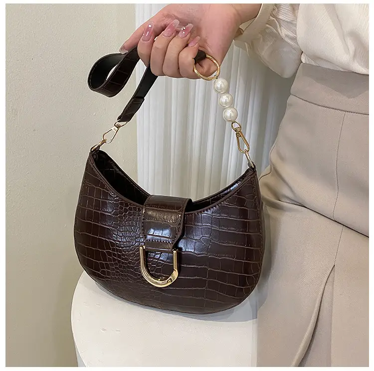 White Textured Crossbody Bag with Pearl Strap — feature 71